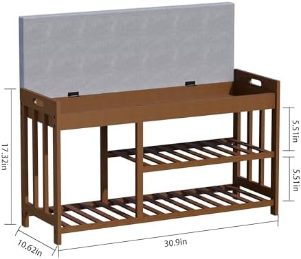 Bamboo Shoe Storage Bench with Cushioned Seat 3-Tier Entryway Shoe Rack - Image 2