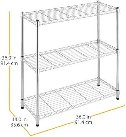 Whitmor 3 Tier Shelving Unit, Metal Storage Shelves, 400 lbs Capacity per Shelf, 1200 lbs Total, Durable Heavy Duty Shelf for Kitchen, Garage, Plant, 36" L x 14" W x 36" H, Chrome - Image 3
