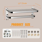 15 Inch Bathroom Towel Rack Towel Shelf with Double Towel Bars Lavatory Wall Mount Holder with Hooks Stainless Steel Hotel Bath Rack - Image 2