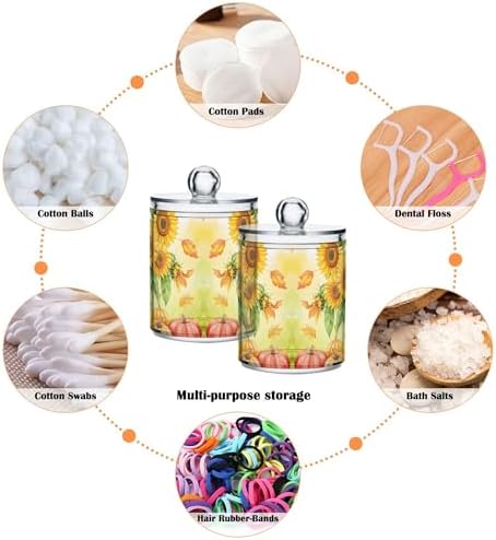 MNSRUU 4 Pack Qtip Holder Organizer Dispenser Watercolor Sunflower Pumpkin Bathroom Storage Canister Cotton Ball Holder Bathroom Containers for Cotton Swabs/Pads/Floss - Image 6