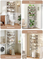 Quikraen 4 Tier Over The Toilet Storage Shelf with 3 Adjustable Shelves, Space Saver Bathroom Organizer with 4 Hooks, Freestanding Above Toilet Rack for Restroom Laundry (Brown) - Image 6