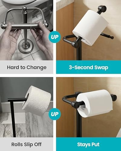 Matte Black Toilet Paper Holder Stand, 4.82 lb Weighted Base, Heavy Duty - Image 5