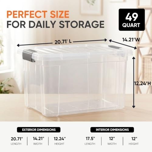 Superio 49 Quart Clear Plastic Storage Boxes with Lids, Stackable Organizer Containers, BPA-Free Storage Bins for Home, Office, School & Dorm, 6 Pack - Image 3