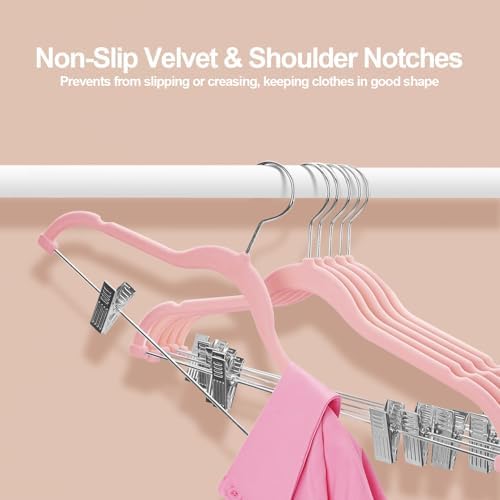 Stormix 18 Pack Velvet Skirt Hanger with Clips Non-Slip 16.5 inches Pink - Image 4