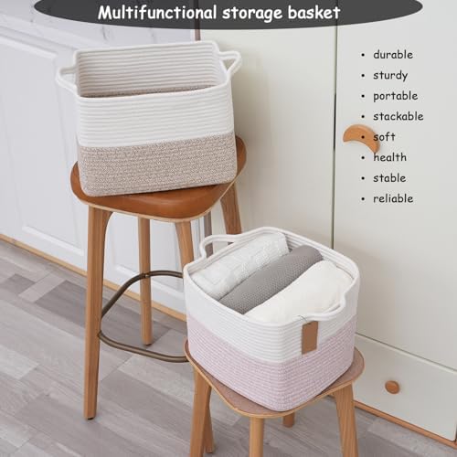 COMFY-HOMI 3PACK Cotton Rope Square baske with Handles for Shelves|Dog Toy baske Bin and Storage|Baby baske for Gift|Shoe baske for Organizing|13.5" x 11" x 9.5" for Living Room（White/Pink） - Image 2
