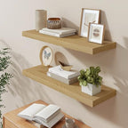 36 Inch Long Floating Shelves for Wall, 9.3 Inch Deep Floating Shelf with Heavy-Duty Bracket, 2 Pack Long Shelves for Bathroom, Living Room, Bedroom, Wall Mounted Storage Shelf for Books Decor, Oak - Image 2