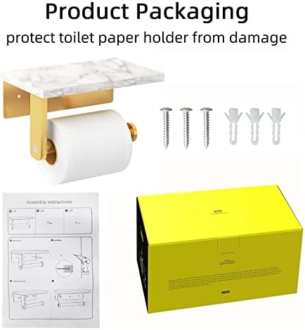 Gypie Toilet Paper Holder with Marble Shelf, Wall Mounted Gold - Image 5