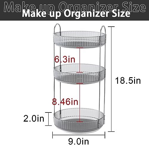 shuang qing Rotating Makeup Organizer for Vanity, Large Capacity Skincare Perfume Storage, Bathroom Counter Organizer, 360 Spinning Cosmetic Dresser Countertop Organizers (Gray, 3 Tier) - Image 2