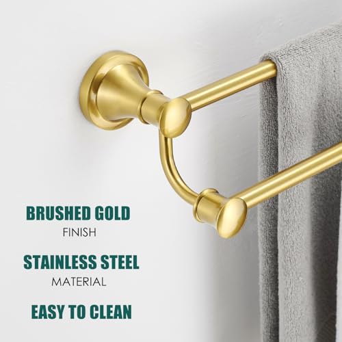 Hoimpro Double Towel Bar Towel Rack for Bathroom Wall Mounted Brushed Gold - Image 3