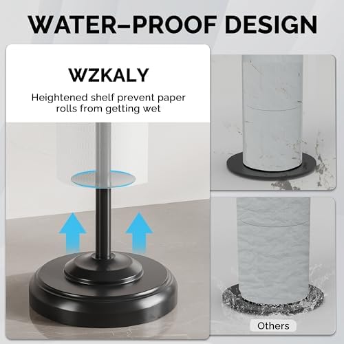 Matte Black Toilet Paper Holder Stand with Storage, 4 Extra Rolls - Image 4