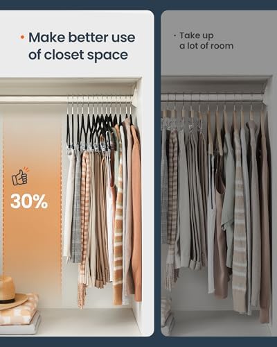SONGMICS HOME Velvet Pants Hangers with Adjustable Clips, Non-Slip Space-Saving Clothes Hangers, 20 Pack, Shoulder Notches for Skirts, Black - Image 4