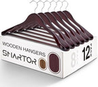 SMARTOR Suit Hangers for Men 12 Pack, Wide Shoulder Wooden Suit Hangers with Non Slip Pant Holder, Wide Hanger for Suit, Coat, Jacket, Gown, Heavy Duty Wood Suit Hanger, Cherry by Smartor