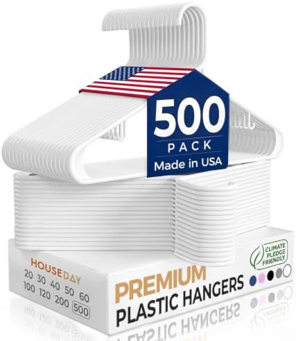 HOUSE DAY White Plastic Hangers 500 Pack, Slim Space-Saving Clothes Hangers by HOUSEDAY