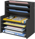 7 Tier Black Desk Organizer with File Holder, Wood Desktop Paper Organizer for Office Organization, Vertical Document Sorter and Letter Tray for Desk, School Storage Orgnizer Shlef by Unknown