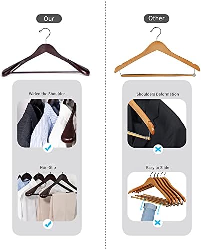 Nature Smile Luxury Mahogany Wooden Suit Hangers - 6 Pack - Wood Coat Hangers,Jacket Outerwear Shirt Hangers,Glossy Finish with Extra-Wide Shoulder, 360 Degree Swivel Hooks & Anti-Slip Bar with Screw - Image 7