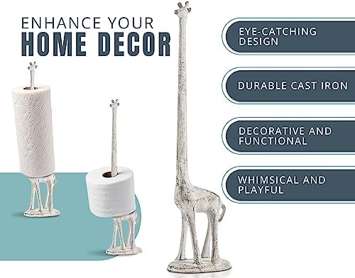 Comfify Antique White Giraffe Paper Towel & Toilet Paper Stand – 18.9" - Image 2