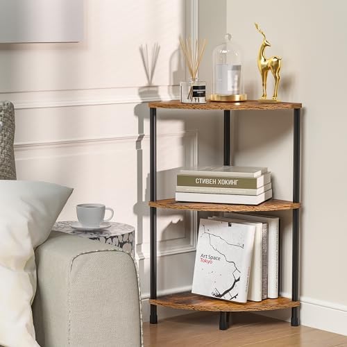 3 Tier Corner Plant Shelf Stand for Bathroom, 23.2", Rustic Brown - Image 4