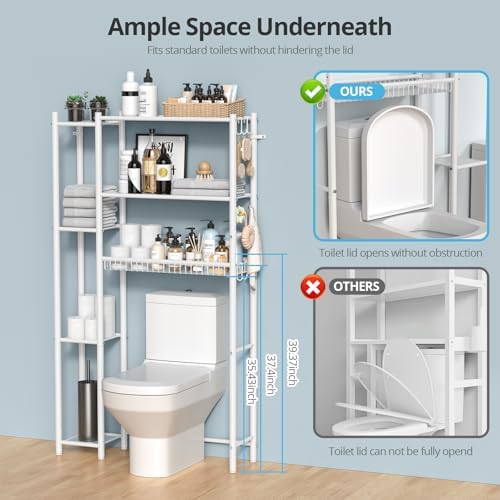 Hodonas Over The Toilet Storage Organizer - 7 Tiers Space Saving Bathroom Shelves, Adjustable Above Toilet Shelf Rack, Metal Organizer Shelf Over Toilet for Bathroom Storage and Organization, White - Image 4