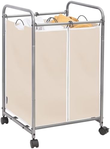STORAGE MANIAC 2 Section Laundry Sorter, Laundry Hamper with Wheels, Beige by STORAGEMANIAC