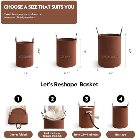 Laundry Basket Hamper Tall Rope Storage Woven for Blanket toys Dirty Clothes in Living Room Bathroom Bedroom (Dark Brown, 100L/26.4Gal) - Image 4