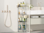 HapiRm Standing Shower Caddy Corner - 4 Tier Corner Shower Organizer with Toothbrush Holder and 16 Hooks, Large Capacity Rustproof Bathroom Shelves for Tall Bottles, Silver - Image 6