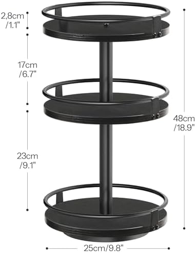 HOOBRO Lazy Susan Organizer, Rotating Spice Rack, 3-Tier Organizer, Turntable Spice Rack, Vertical Storage Organizer, for Kitchen Countertop, Vanity, Dining Table, Black BB09TL01 - Image 3