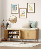 Akxomel 47.2" Rattan Shoe Storage Bench 4 Doors Wooden Entryway Bench Oak - Image 5
