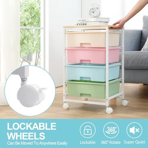 SYKIARIOL Rolling Cart with Drawers, 4-Drawer Utility Cart, Rainbow - Image 5