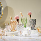 DASITON Glass Makeup Brush Holder, Bathroom Toothbrush Holders, Desk Pen Pencil Holder, Crystal Makeup Brush Cup, Multifunctional Cosmetic Brushes Storage Organizer for Vanity (Green S+L) - Image 4