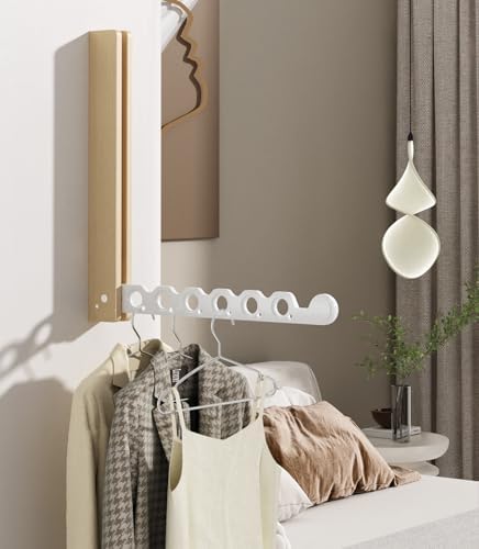 Natural Wood Folding Clothes Hanger Rack for Laundry Room, Wall Mounted Clothes Drying Rack, Laundry Drying Rack Foldable, Perfect for Small Spaces, Beech Wood White - Image 4
