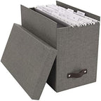 Bigso John Desktop File Box - Storage Solution and Document Organizer for Important Paperwork - Durable Hanging File Box with a Lid and Leather Handle - 7.36 in x 13.26 in x 10.51 in - Grey - Image 5