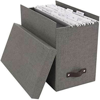 Bigso John Desktop File Box - Storage Solution and Document Organizer for Important Paperwork - Durable Hanging File Box with a Lid and Leather Handle - 7.36 in x 13.26 in x 10.51 in - Grey - Image 5