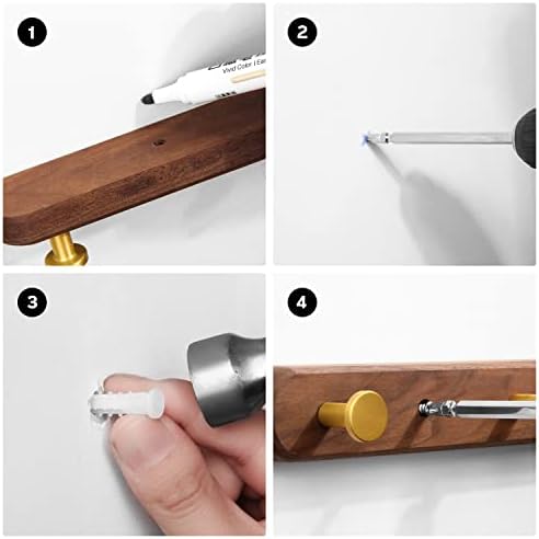 Wall Mounted Coat Rack, Metal Wood with 4 Hooks - Image 3