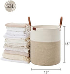 VIPOSCO 53L Tall Woven Rope Laundry Hamper, Leather Handles, White & Brown - Image 5