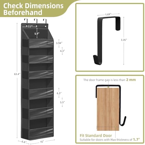 Over Door Organizer with 6 Extra Large Pockets 12 Side Pockets, Sturdy Closet Storage Rack, Hanging Storage Organizer with Clear Window for Shoes, Diaper, Bedroom, Bathroom, Black, 4-Pack - Image 2