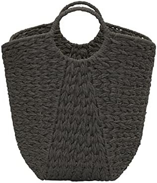 Household Essentials Handwoven Paper Rope Storage Basket with Metal Frame and Handles, Gray - Image 3