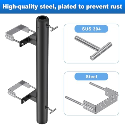 BeneLabel Patio Umbrella Holder for Deck Railing No Drill Deck Umbrella Clamp Mount Fits 1"-2" Umbrella Poles Space Saving Design Umbrella Holder for Deck Balcony Garden Poolside Railing - Image 6