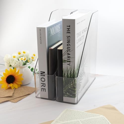 Magazine Holder, 2 Pack Acrylic Magazine File Holder,A4 Vertical File Organizer with Handle for Desk,Clear Document Rack File Folder Storage Bin - Image 7
