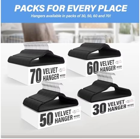 YSSOA Velvet Hangers 60 Pack, Non-Slip Clothes Hangers with Shoulder Notches, 360° Swivel Hooks, Heavy Duty Standard Hangers for Closet Space Saving, Black - Image 7
