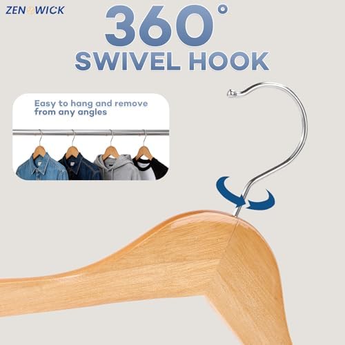 ZENOWICK Wooden Hangers 100 Pack, Heavy Duty Wood Hangers for Coats, Suits - Image 3
