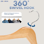 ZENOWICK Wooden Hangers 100 Pack, Heavy Duty Wood Hangers for Coats, Suits - Image 3