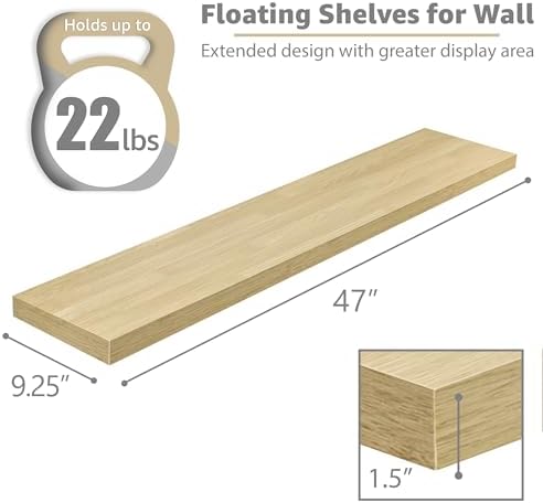 Sorbus Floating Shelves for Wall Storage (48 Inch, 2 Pack, Maple Wood) - Image 3