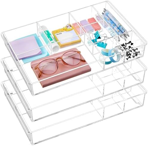 Briwooody 3 Pcs Acrylic Drawer Organizer, 13.7 x 8.7 x 2'', 8 Compartments by Briwooody