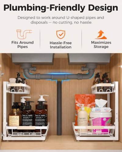 Sevenblue 2-Pack 2-Tier Height Adjustable Under Sink Organizer & Storage - Image 5