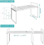 iPEGTOP Expandable Cabinet Storage Shelf Organizer Rack, Heavy Duty Cupboard Stand Spice Rack Adjustable Height Garage Pantry Shelf Space Riser for Counter Kitchen Organization, White, 2 Pack - Image 3