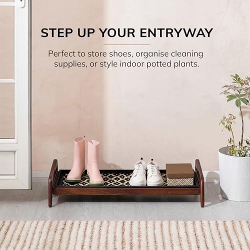 Anji Mountain Heavy Duty Waterproof Wooden Shoe Storage Mat Organizer/Boot Storage Tray Multi Use for Entryway with Coir, Black and Ivory Insert, 1 Tier, Fits 3 Pair (36.5" Wide) - Image 2