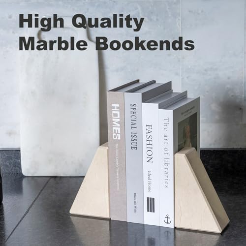Marble Bookend for Heavy Books, Decorative Bookends for Shelves, Durable and Heavy-Duty Book End for Hardback Books & CDS, Unique Book Stopper & Holder, Sunny Golden, Set of 2 - Image 4