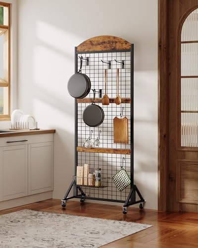 CHOEZON Grid Wall Panel 5.7' x 2' FT Grid Display Rack, 2 Pack Movable Gridwall Display Stand with 8 S-Shaped Hooks and 8 Garment Hooks, Floorstanding Wire Grid Rack, Rustic Brown and Black TCJ17P2BF - Image 6