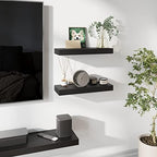 BAMEOS Floating Shelves, Black Wall Mounted Wooden Shelves with Invisible Brackets Set of 2, Hanging Wall Shelves Decoration for Bedroom, Bathroom, Living Room and Kitchen - Image 2