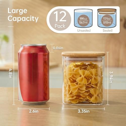 17 oz Square Glass Food Storage Containers with Airtight Bamboo Lids 12Pack - Image 3